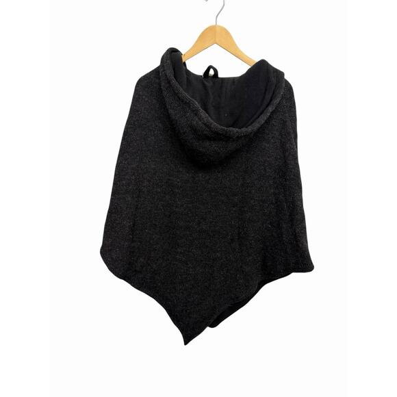 Virblatt Wool Hooded Poncho Brown Black Lining Pullover Drawstring Nepal L/XL - Picture 3 of 12